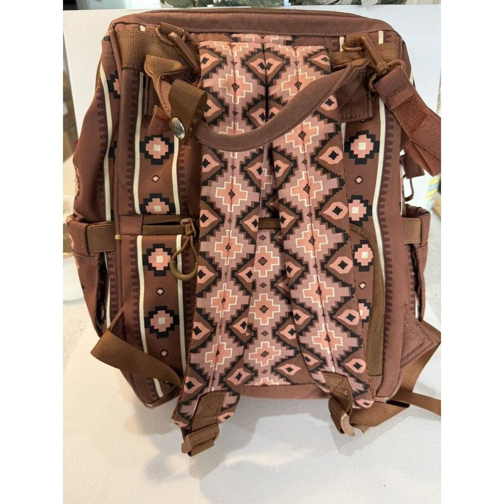Wrangler Diaper Bag Backpack Aztec Brown Montana Western Southwest Compartments